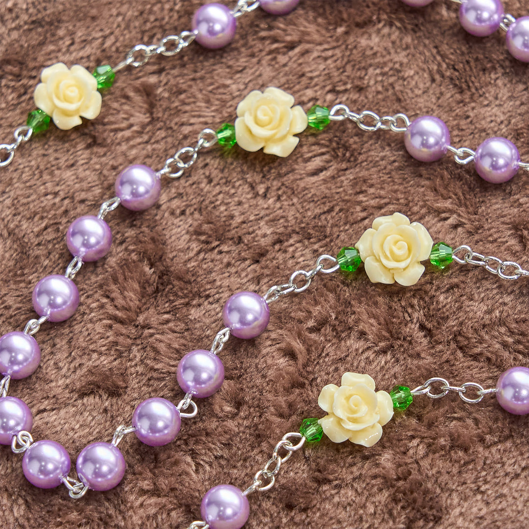 Christianartworkshop FOI PRIÉE : Chapelet de la Miséricorde Divine fait main, orné de perles violettes et de fleurs, avec carte cadeau - image 8