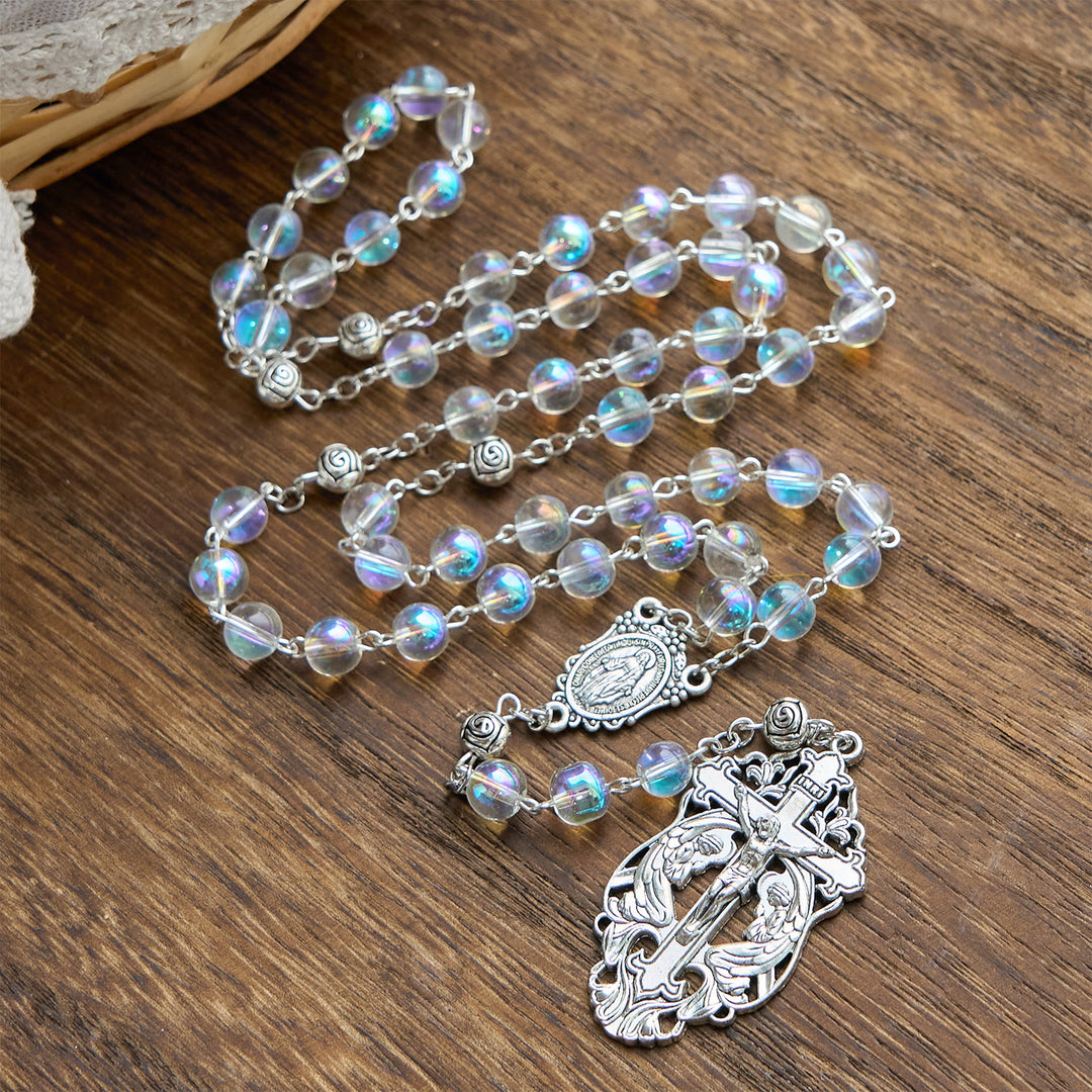 Christianartworkshop Chapelet artisanal en perles de verre multicolores à effet réfractif : Un lien avec la foi - Perles réfractantes colorées - image 0