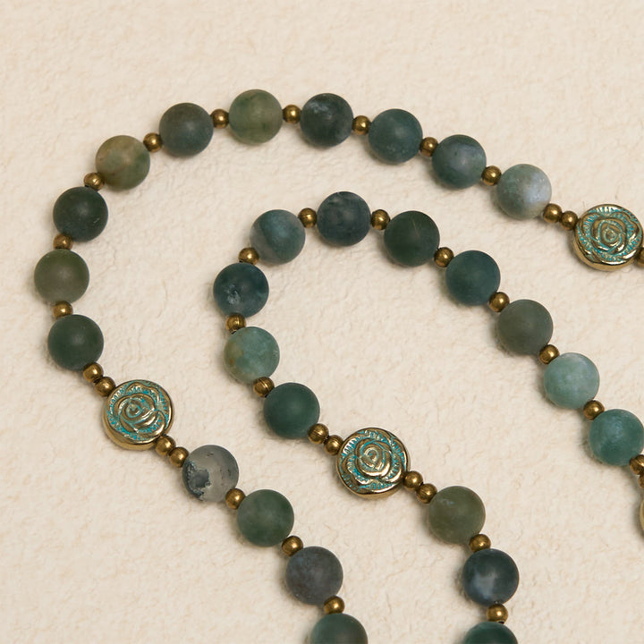 Christianartworkshop Chapelet de prière en agate verte orné de roses en bronze : un chemin sacré de guérison et de foi - image 2