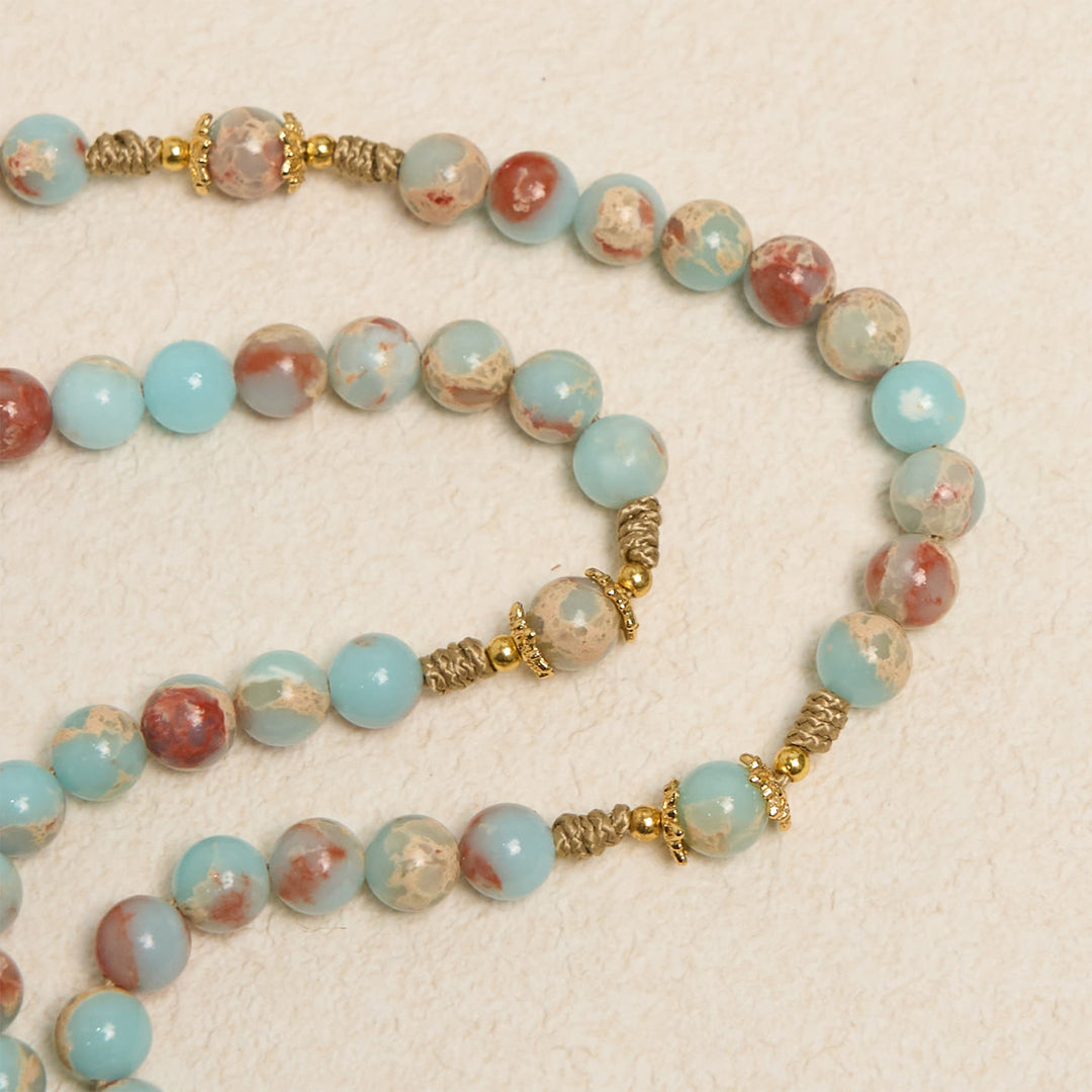 Christianartworkshop Chapelet de prière en pierre d'eau avec accents dorés : une source divine de paix et de dévotion - image 3
