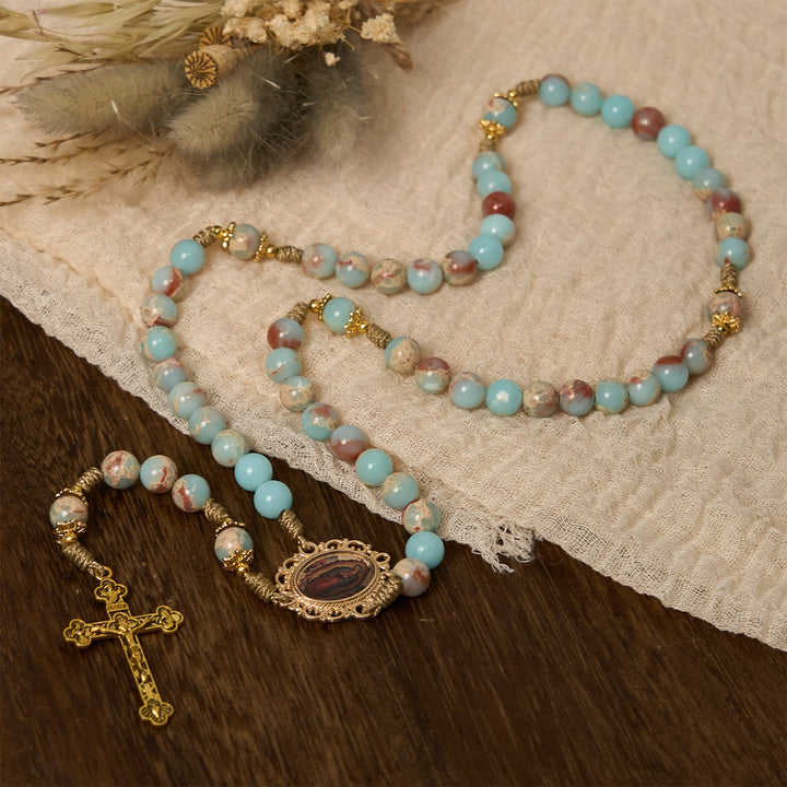 Christianartworkshop FOI PRIÉE : Chapelet de prière artisanal en pierre d'eau avec carte cadeau - image 9