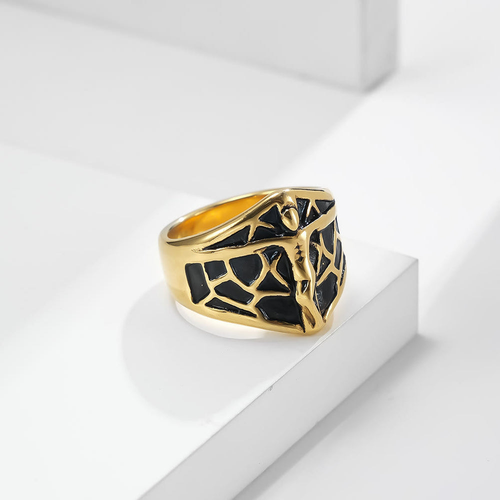Bague Croix Jésus Toile d'araignée Vintage 2 couleurs de Christianartworkshop - Un mélange d'originalité et de foi - US 12 - Or - image 1