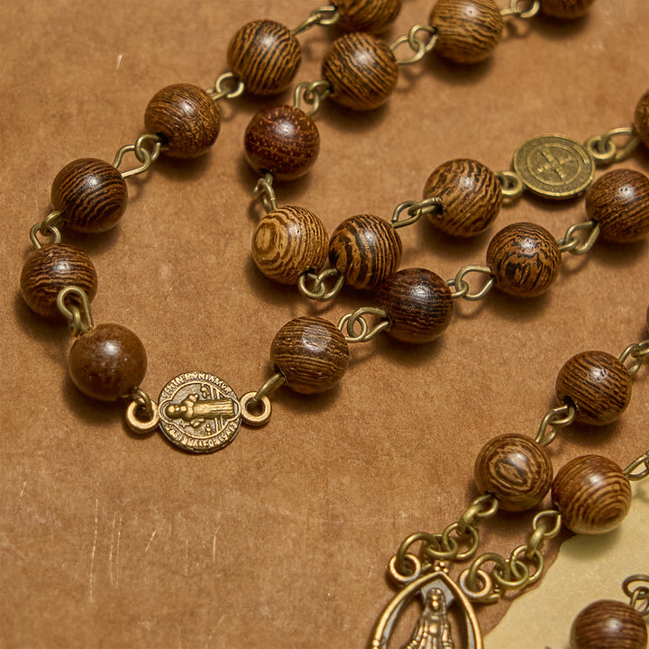 Christianartworkshop Médaille miraculeuse et crucifix, médaille de saint Benoît, chapelet de perles en bois de 8 mm - image 3