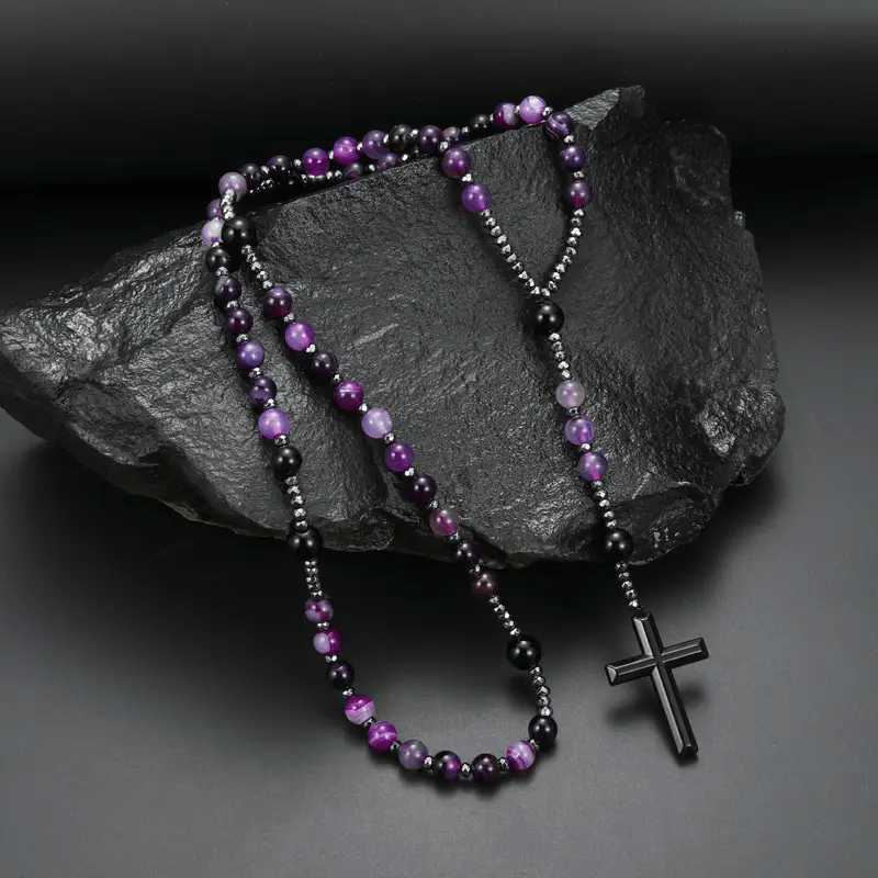 Chapelet en pierre naturelle d'agate violette de 8 mm de Christianartworkshop - Agate violette - image 0
