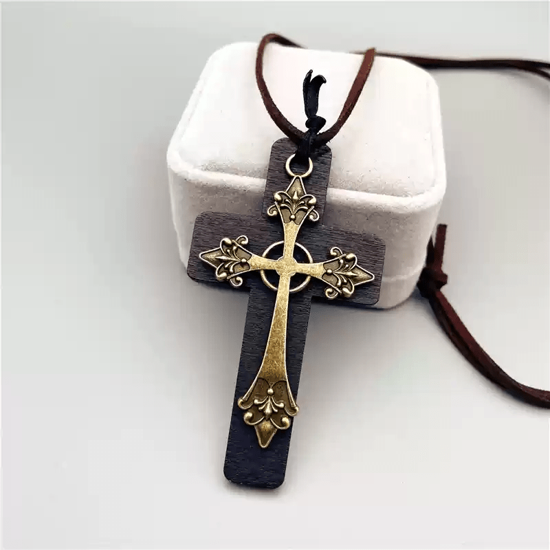Christianartworkshop Collier vintage double croix en bois et métal - 黑色 - image 0