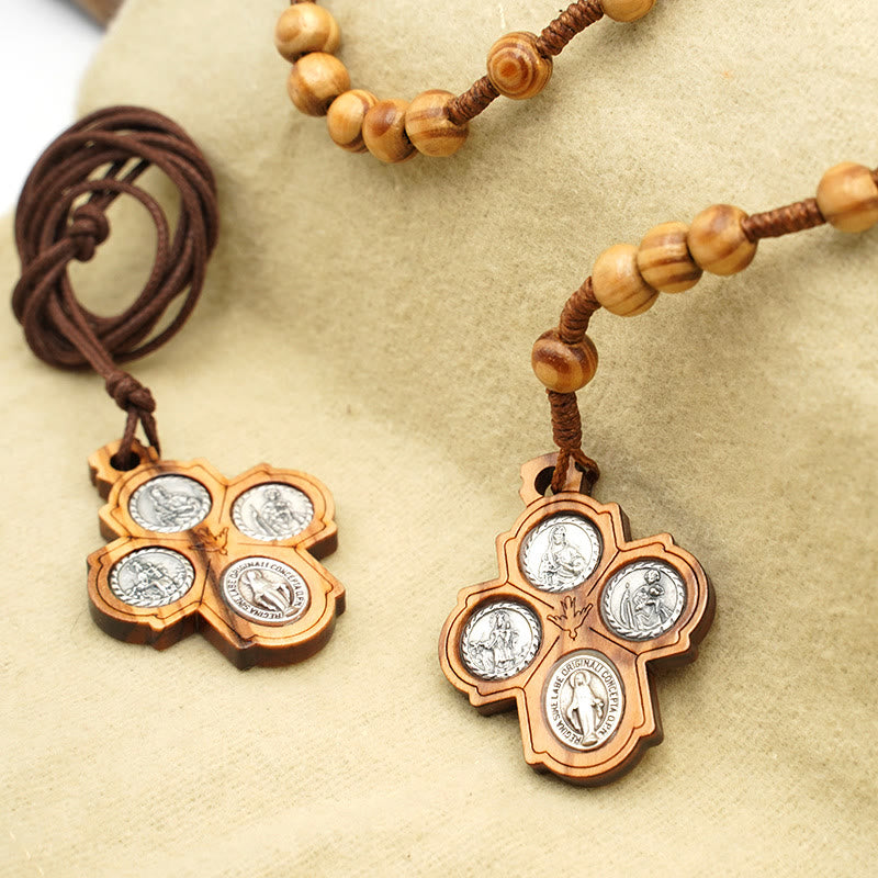 Christianartworkshop Collier croix 5 en 1 en bois d'olivier et carmélite - image 1