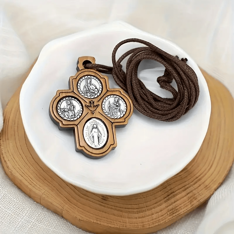 Christianartworkshop Collier croix 5 en 1 en bois d'olivier et carmélite - Collier - image 0