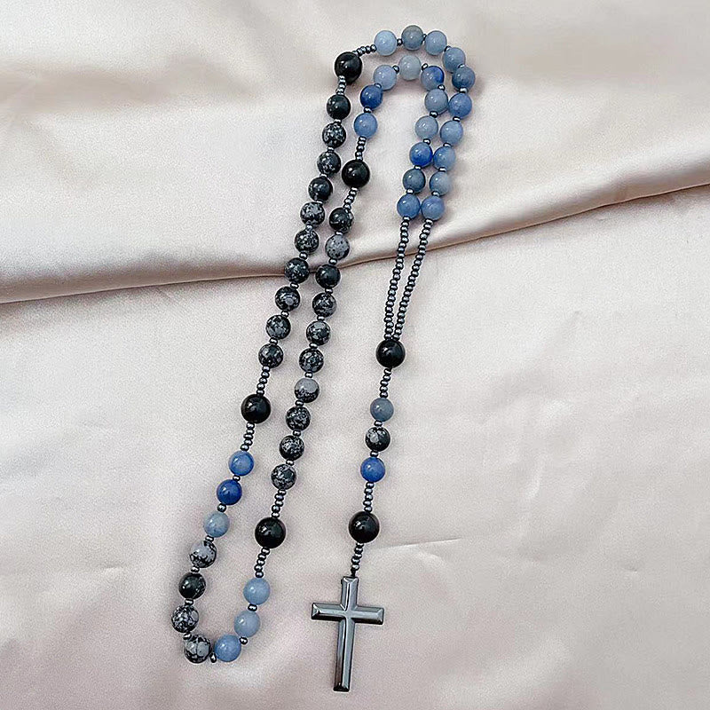 Christianartworkshop Chapelet en albâtre et aventurine bleue de 8 mm avec perles en forme de croix - image 2
