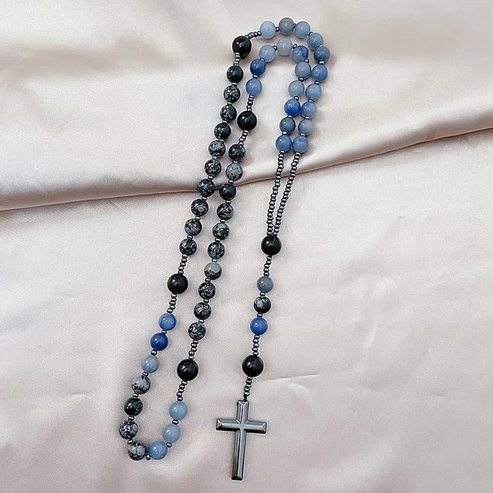 Christianartworkshop Chapelet en albâtre et aventurine bleue de 8 mm avec perles en forme de croix - image 2