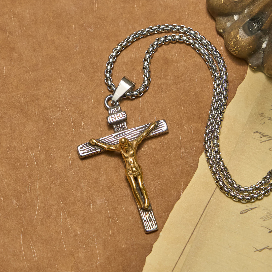 Christianartworkshop Collier pendentif crucifix tricolore : Amulette divine de la foi - image 0