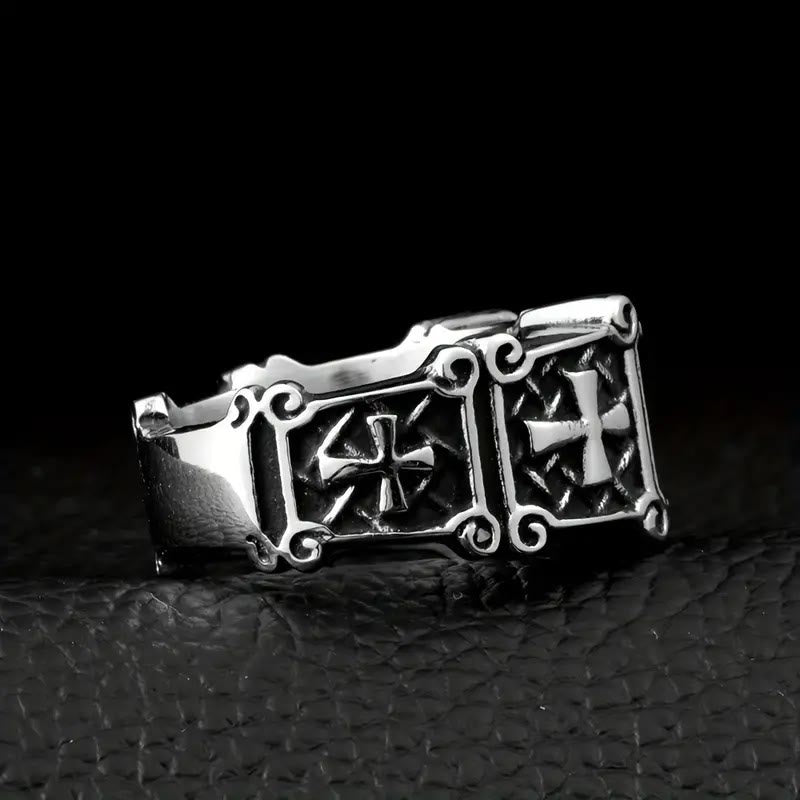 Bague de couple ornée d'une croix en pierre précieuse rouge et noire de Christianartworkshop : un symbole de foi et d'élégance - image 8