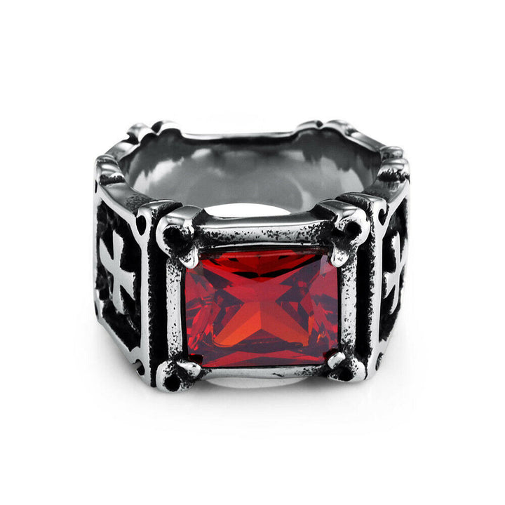 Bague de couple ornée d'une croix en pierre précieuse rouge et noire de Christianartworkshop : un symbole de foi et d'élégance - image 14