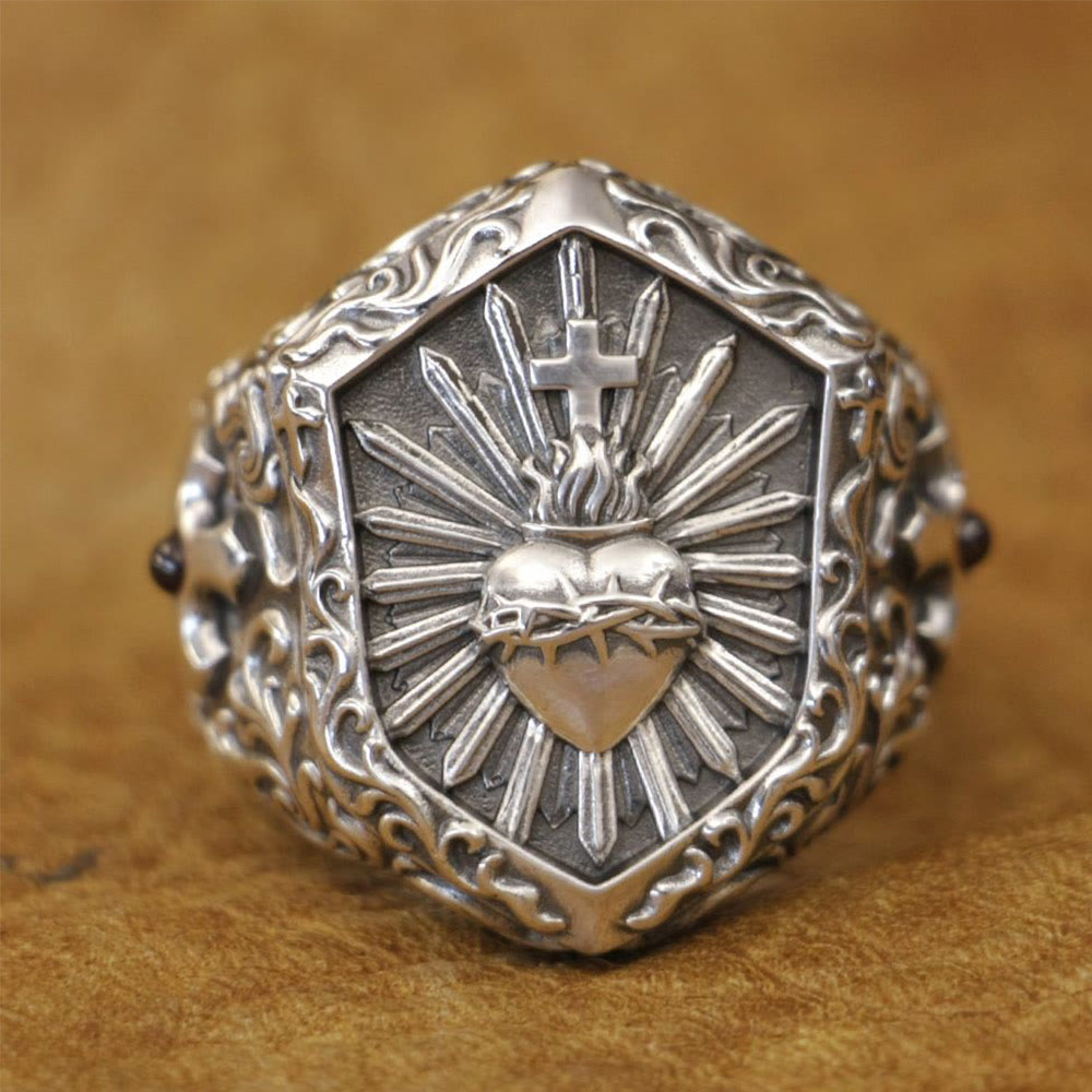 Bague croix cœur épineux vintage en argent sterling 925 de Christianartworkshop : un précieux symbole d’amour spirituel - US 15 - image 0