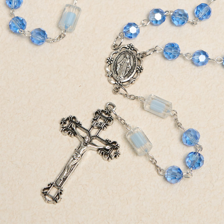 Christianartworkshop Crucifix fait main en cristal bleu et verre, chapelet Notre-Dame, chapelet de la Grâce Divine - image 3