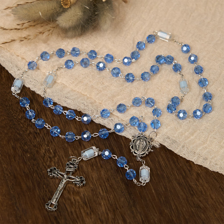 Christianartworkshop Crucifix fait main en cristal bleu et verre, chapelet Notre-Dame, chapelet de la Grâce Divine - image 2