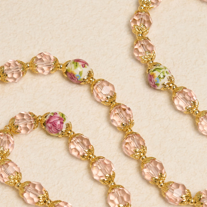 Christianartworkshop Chapelet en perles de cristal rose avec chaîne en alliage doré, crucifix et chapelet de prière à la Vierge Marie - image 5