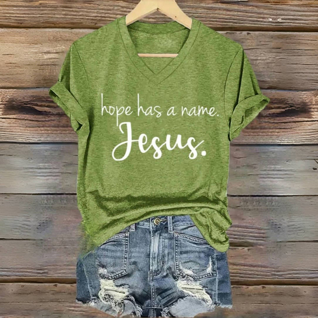 T-shirt à col en V imprimé « L'espoir a un nom » de Jésus, Christianartworkshop - Vert - 4XL - image 0