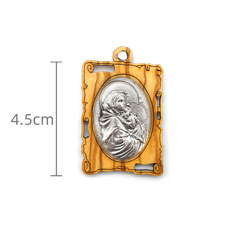 Christianartworkshop Collier pendentif Vierge Marie en bois d'olivier et métal : un souvenir dévotionnel intemporel - image 3