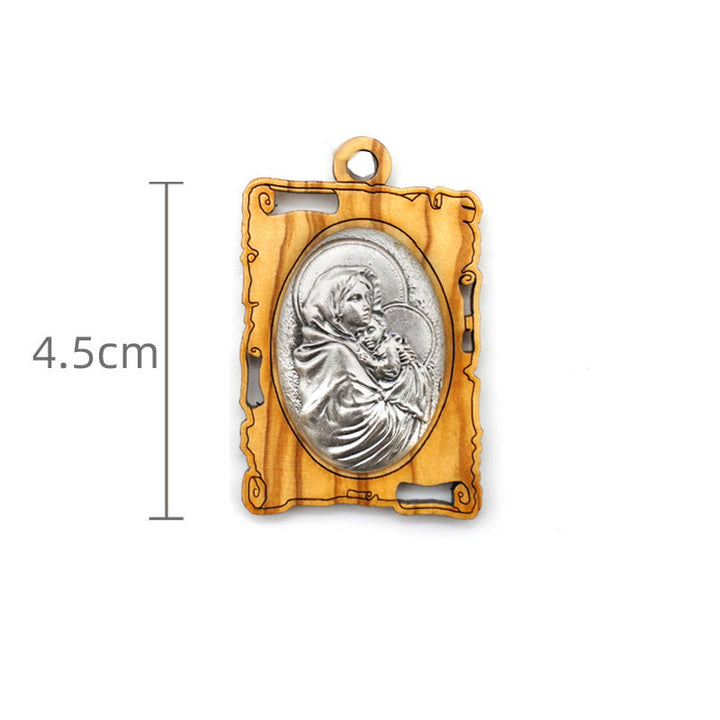 Christianartworkshop Collier pendentif Vierge Marie en bois d'olivier et métal : un souvenir dévotionnel intemporel - image 3