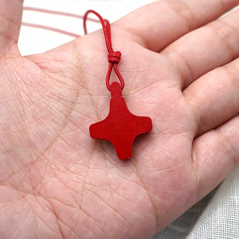 Christianartworkshop Collier pendentif croix en bois du Saint-Esprit et médaille émaillée rouge - image 3