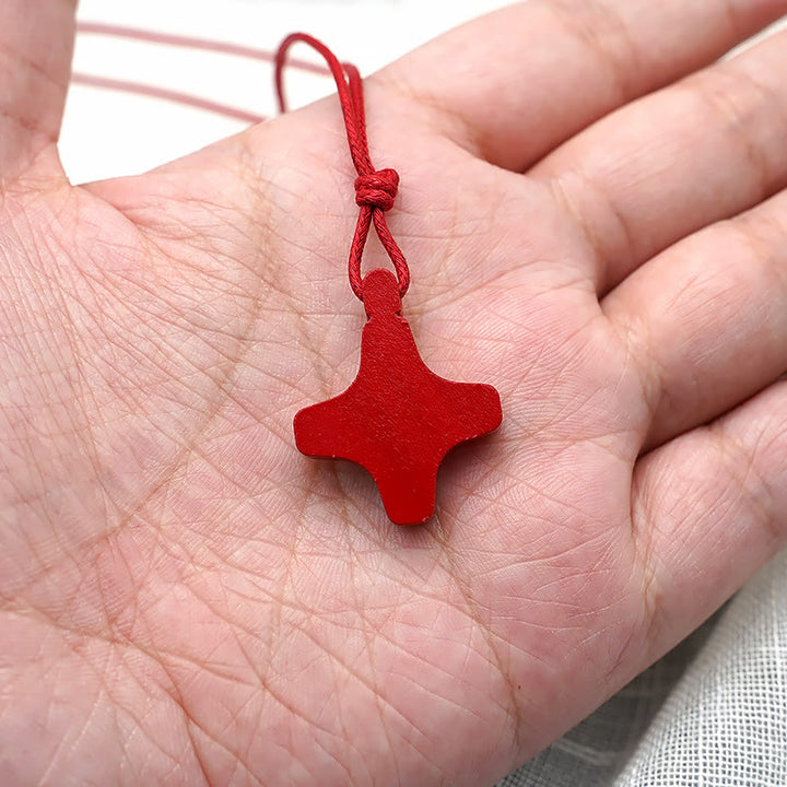 Christianartworkshop Collier pendentif croix en bois du Saint-Esprit et médaille émaillée rouge - image 3
