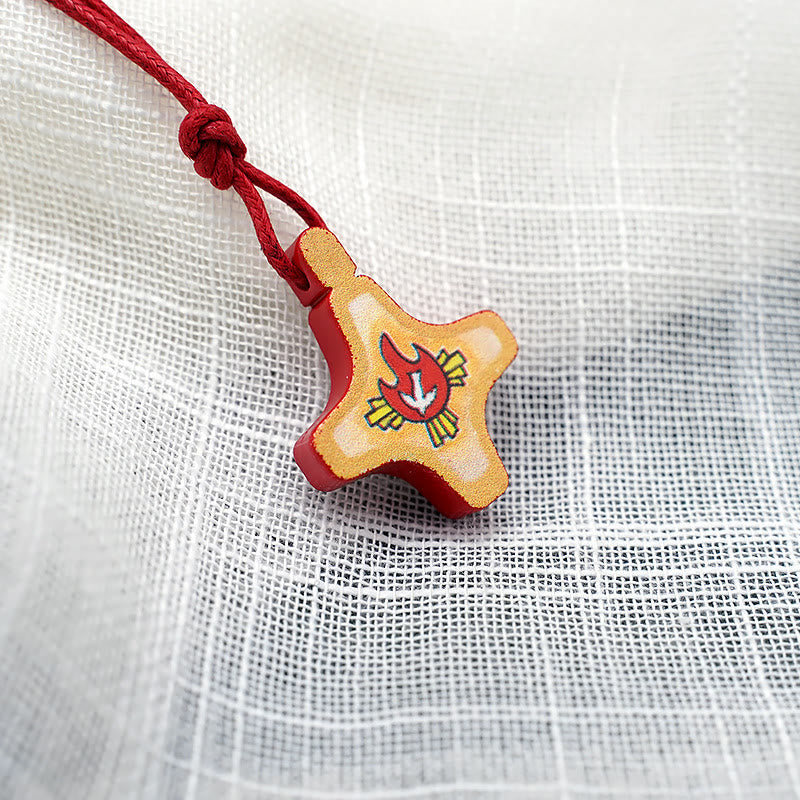 Christianartworkshop Collier pendentif croix en bois du Saint-Esprit et médaille émaillée rouge - image 2