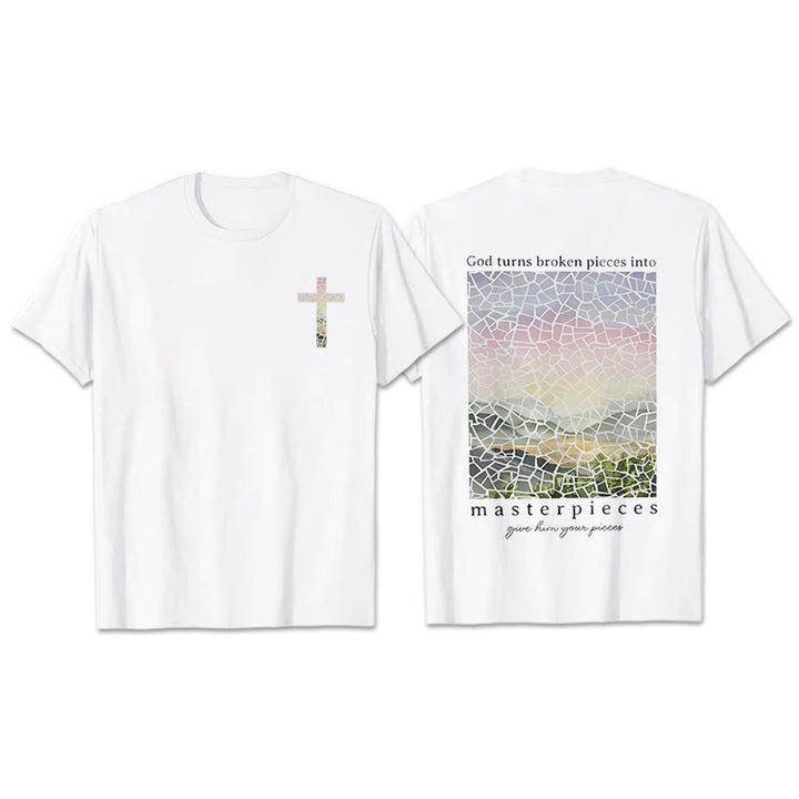 T-shirt Christianartworkshop « Dieu transforme les morceaux brisés en chefs-d'œuvre » - Blanc - 2XL - image 0