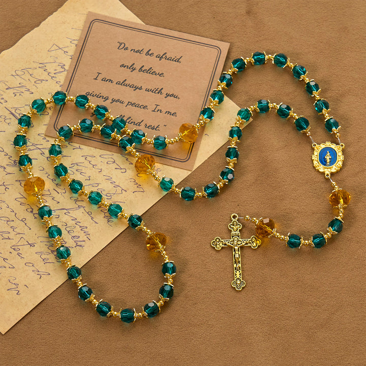 Christianartworkshop Jésus est le cadeau : Chapelet fait main en perles de cristal bleu paon avec carte cadeau - image 11