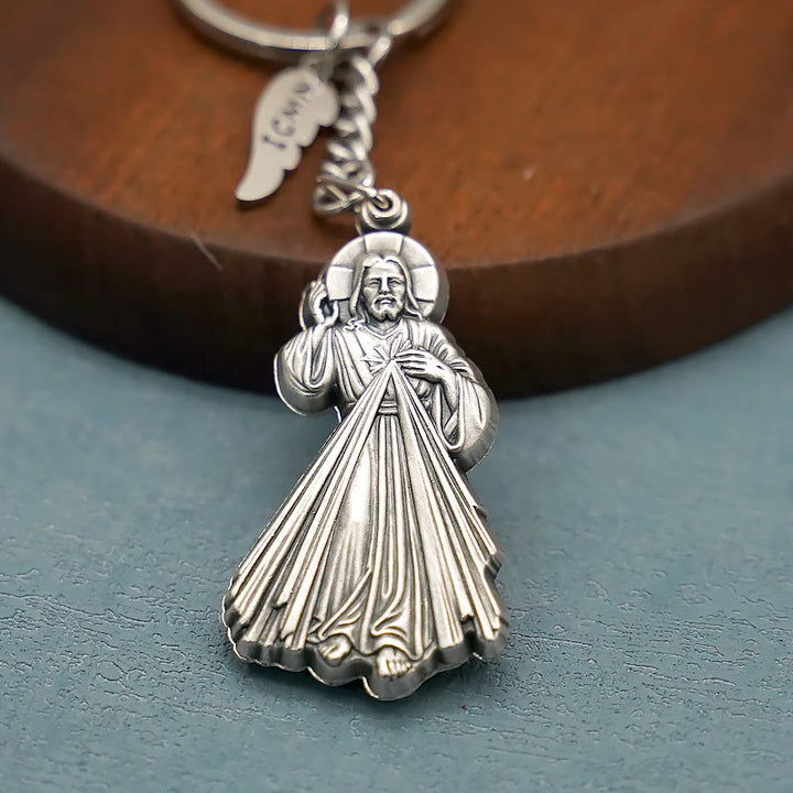 Christianartworkshop Porte-clés exquis en émail incrusté représentant Jésus et la Miséricorde divine : un rappel de l’amour de Dieu - image 5