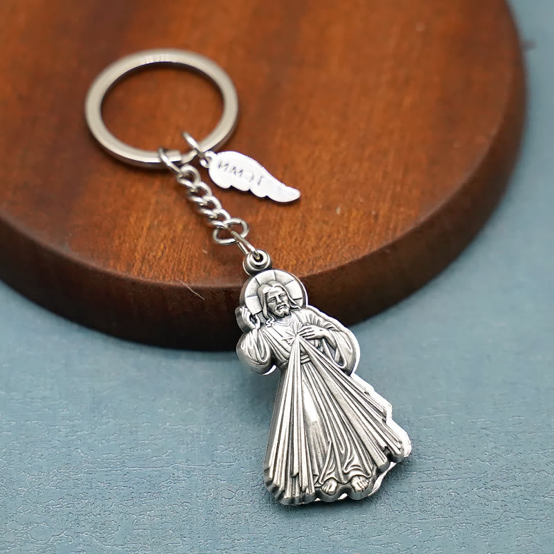 Christianartworkshop Porte-clés exquis en émail incrusté représentant Jésus et la Miséricorde divine : un rappel de l’amour de Dieu - image 2