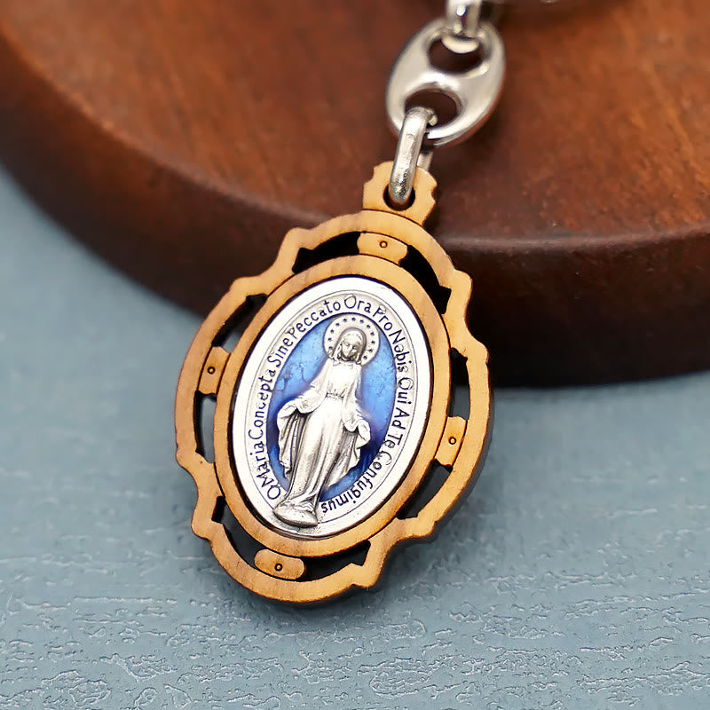 Christianartworkshop Médaille miraculeuse émaillée double face et porte-clés Vierge Marie : symbole éclatant d’espoir et de restauration - image 2