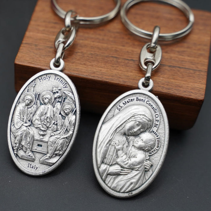 Christianartworkshop Porte-clés élégant en alliage oxydé représentant la Sainte Trinité et Mère du Bon Conseil : un symbole de l'amour divin - Sainte Trinité et Mère du Bon Conseil - image 0