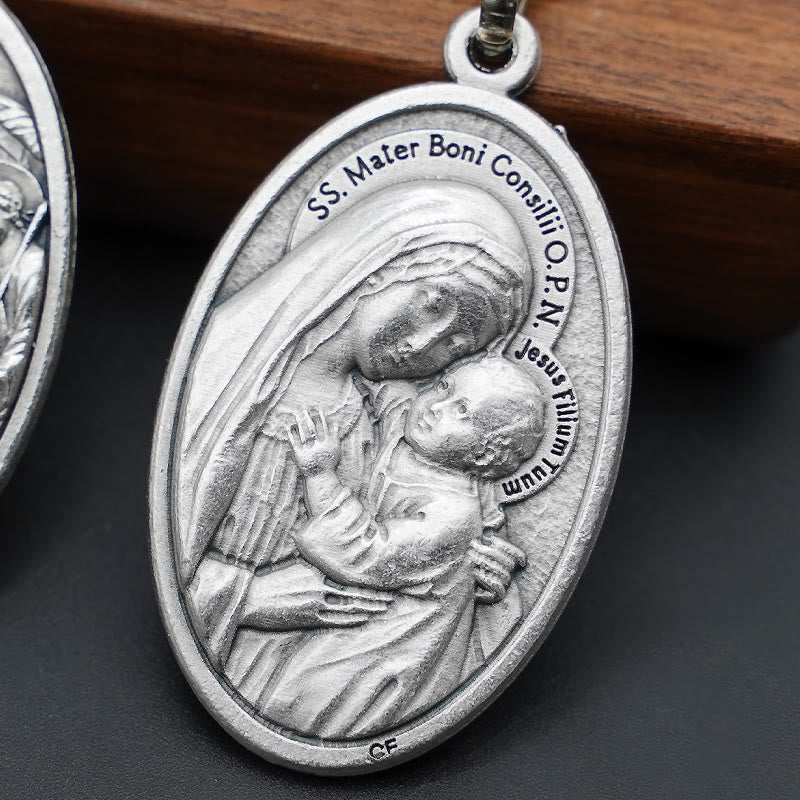 Christianartworkshop Porte-clés élégant en alliage oxydé représentant la Sainte Trinité et Mère du Bon Conseil : un symbole de l'amour divin - image 2