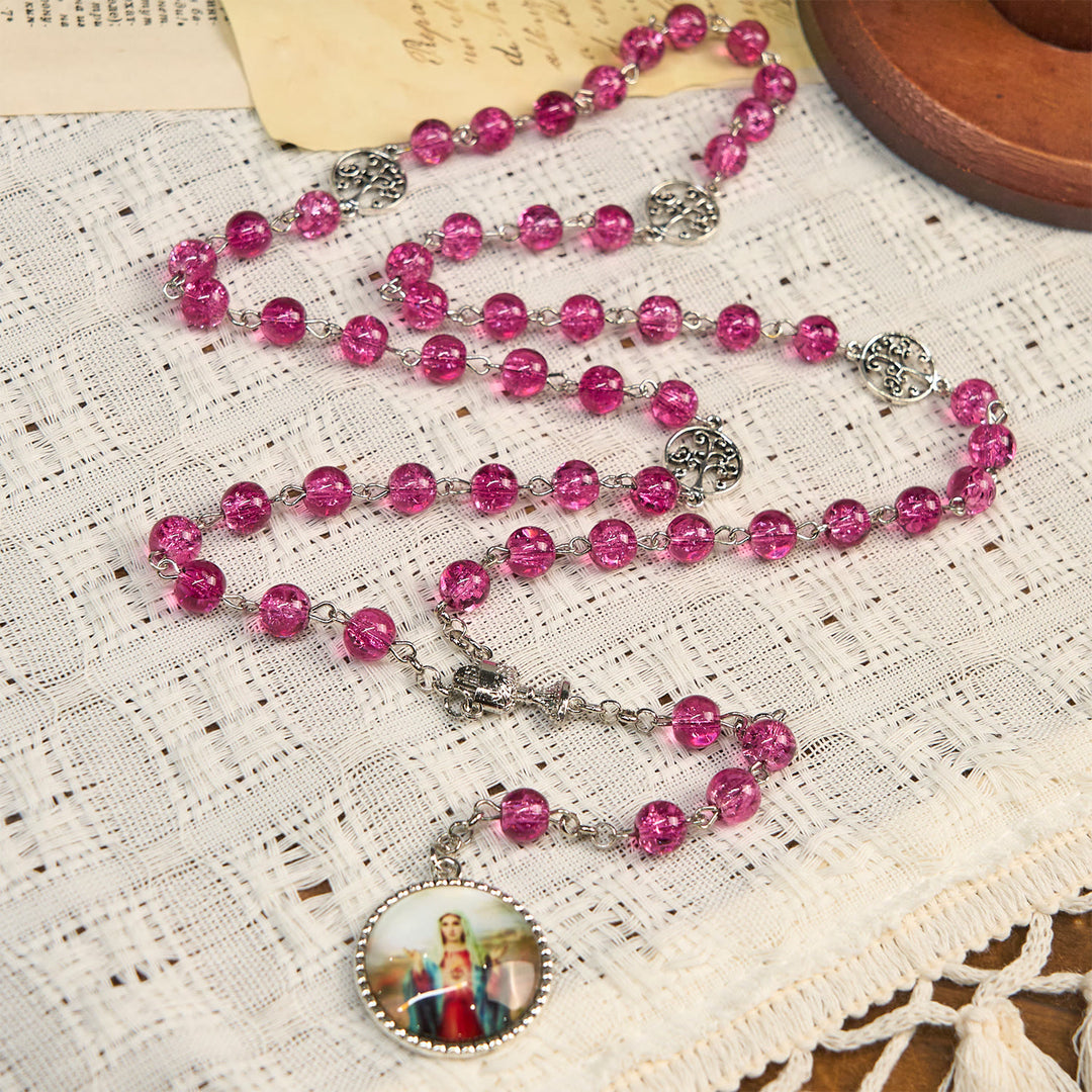 Christianartworkshop Chapelet en verre rose orné de Notre-Dame de Guadalupe : une bénédiction pleine d'amour - Rose - image 0
