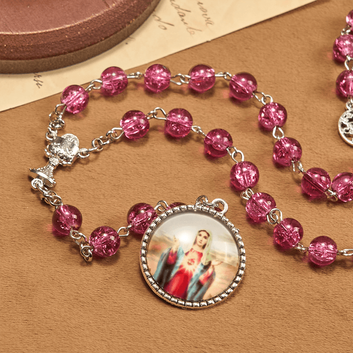 Christianartworkshop Chapelet en verre rose orné de Notre-Dame de Guadalupe : une bénédiction pleine d'amour - image 5