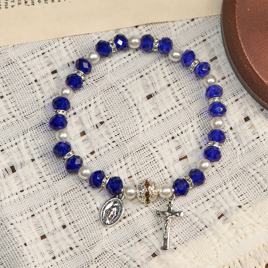 Bracelet extensible moderne en cristal transparent avec crucifix et médaille miraculeuse : une expression de foi contemporaine - image 22