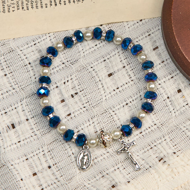 Bracelet extensible moderne en cristal transparent avec crucifix et médaille miraculeuse : une expression de foi contemporaine - image 12