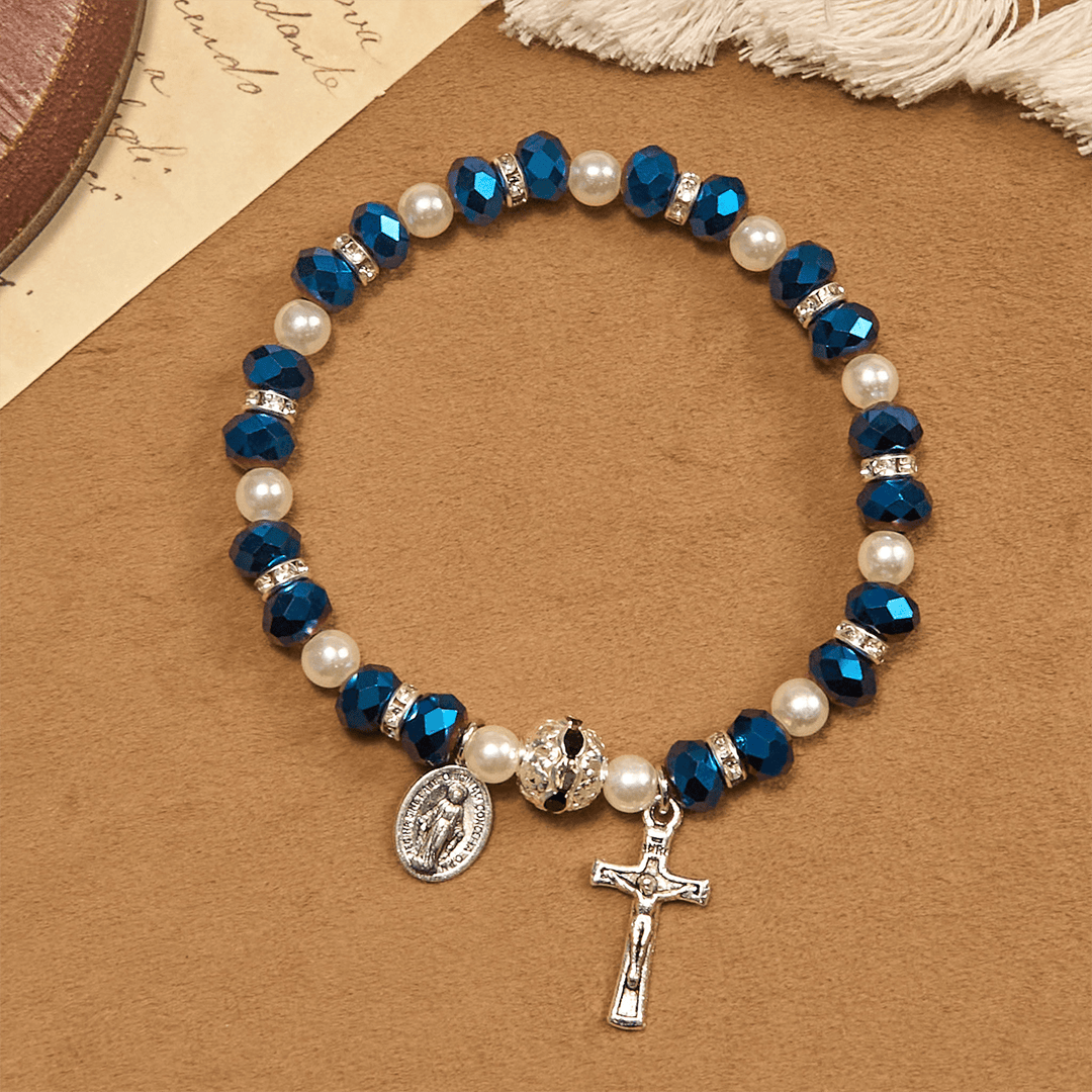 Bracelet extensible moderne en cristal transparent avec crucifix et médaille miraculeuse : une expression de foi contemporaine - image 14