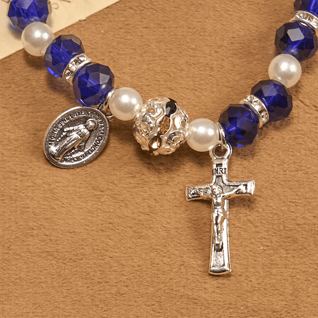 Bracelet extensible moderne en cristal transparent avec crucifix et médaille miraculeuse : une expression de foi contemporaine - image 25