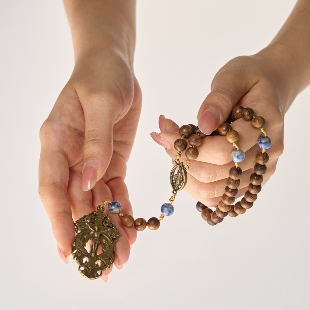 Christianartworkshop Chapelet de la Vierge Marie et crucifix en bois et céramique, dévotion bénie - image 6