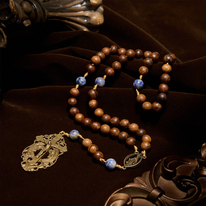 Christianartworkshop Chapelet de la Vierge Marie et crucifix en bois et céramique, dévotion bénie - image 1
