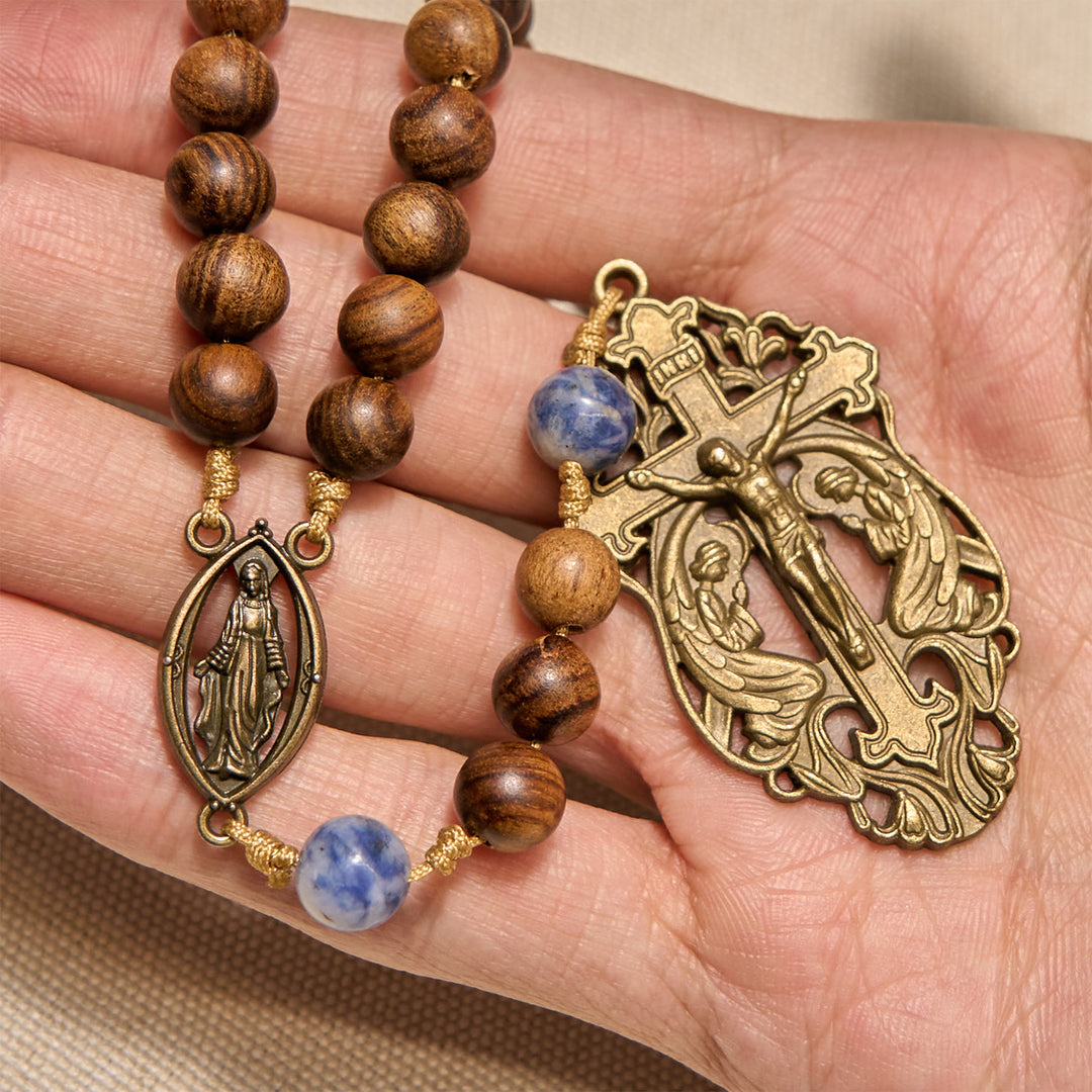 Christianartworkshop Chapelet de la Vierge Marie et crucifix en bois et céramique, dévotion bénie - image 3
