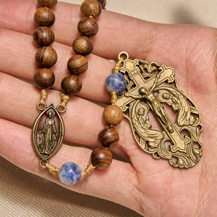 Christianartworkshop Chapelet de la Vierge Marie et crucifix en bois et céramique, dévotion bénie - image 3