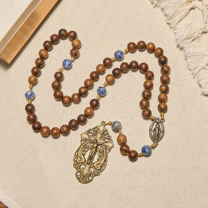 Christianartworkshop Chapelet de la Vierge Marie et crucifix en bois et céramique, dévotion bénie - image 2