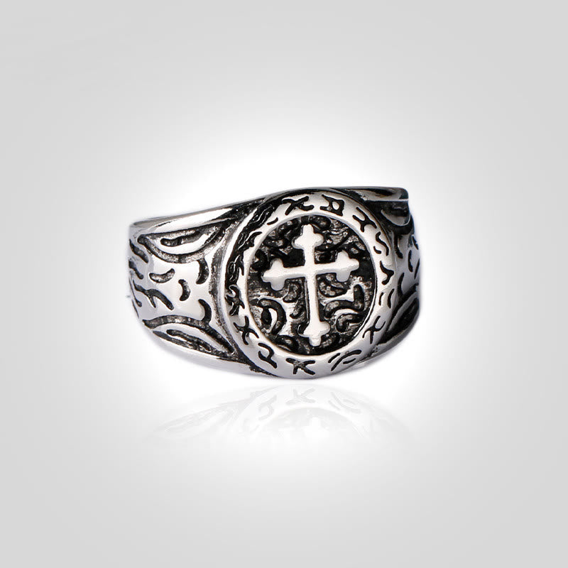 Bague croix classique en argent de Christianartworkshop ornée de motifs : relique de foi faite à la main - image 6
