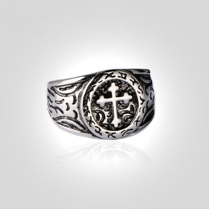 Bague croix classique en argent de Christianartworkshop ornée de motifs : relique de foi faite à la main - image 6