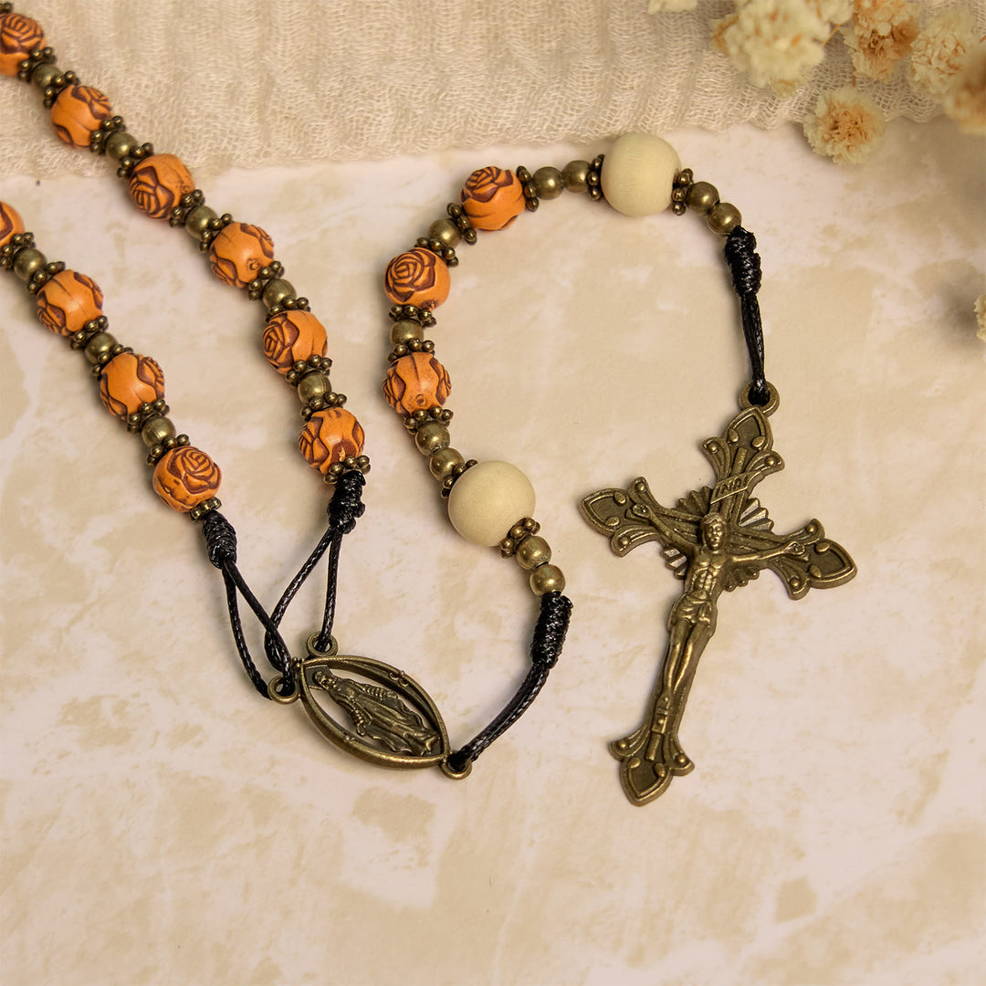 Christianartworkshop Chapelet exquis en perles de rose avec crucifix en bronze et médaille miraculeuse - image 9