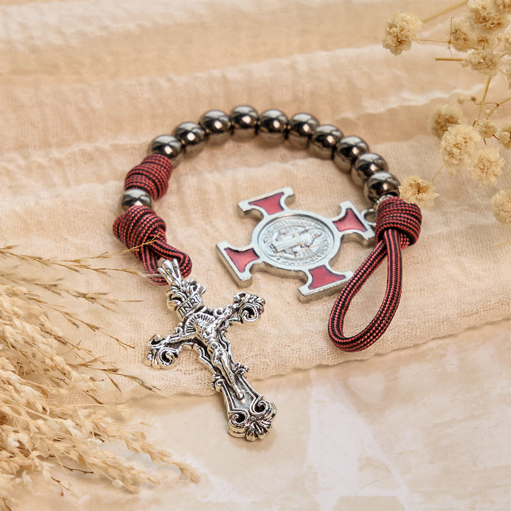 Christianartworkshop Chapelet de poche portable en paracorde avec crucifix et saint Benoît : La foi pour chaque lieu - image 5