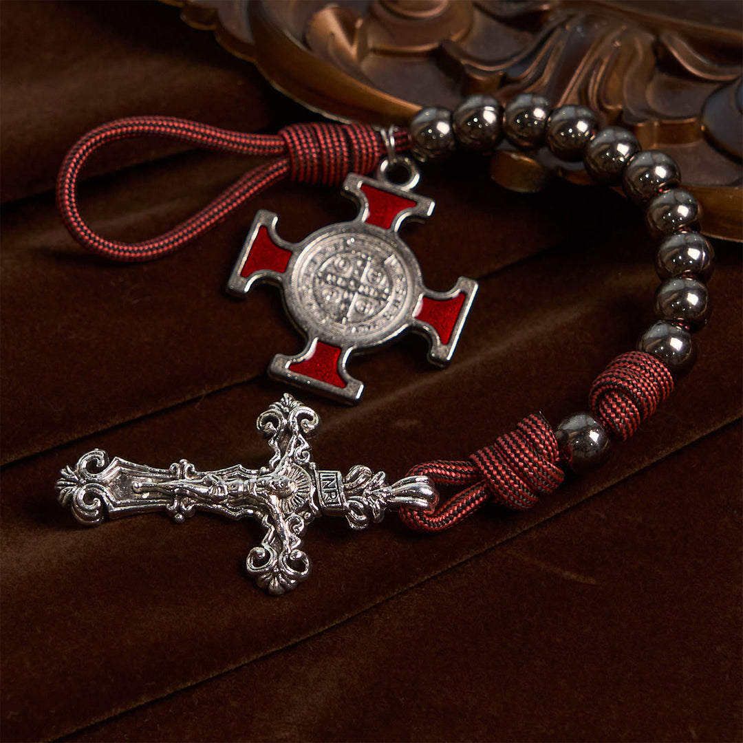 Christianartworkshop Chapelet de poche portable en paracorde avec crucifix et saint Benoît : La foi pour chaque lieu - image 6