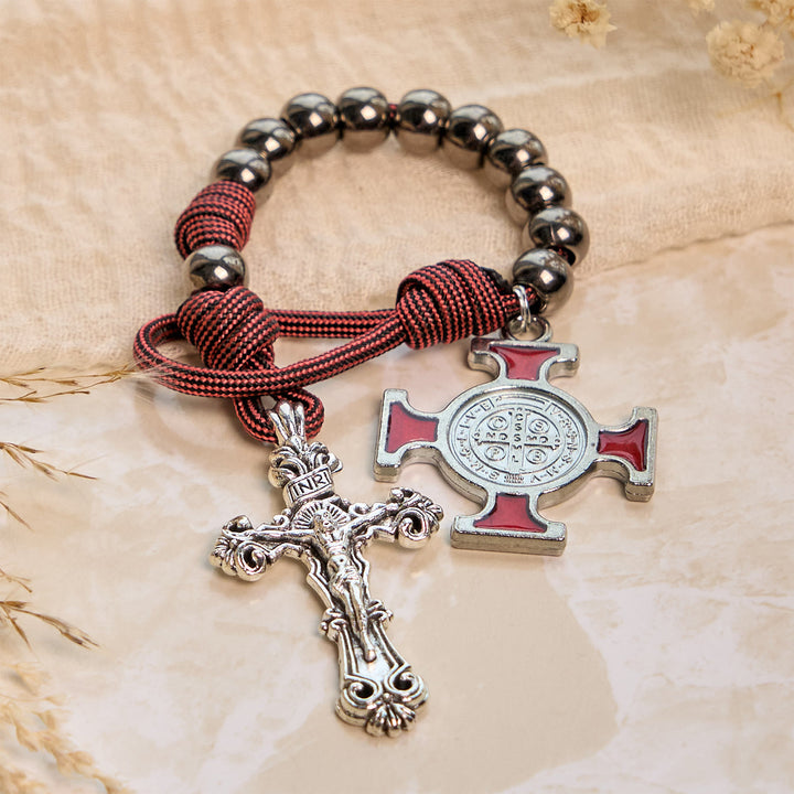 Christianartworkshop Chapelet de poche portable en paracorde avec crucifix et saint Benoît : La foi pour chaque lieu - image 1